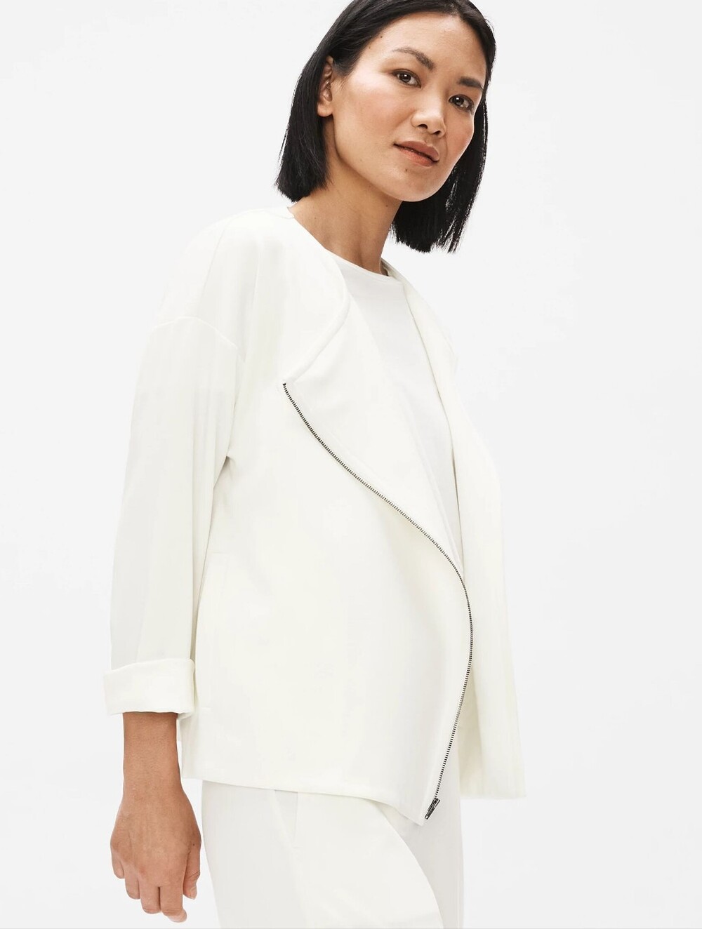 EILEEN FISHER soft boxy moto sweater jacket